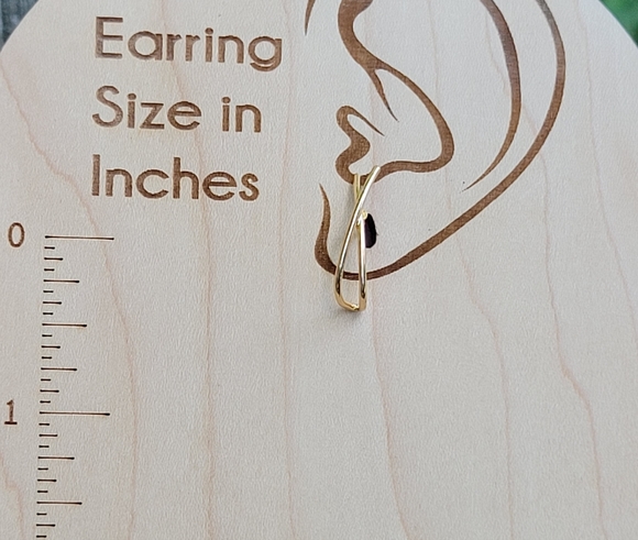 Criss-Cross Gold Minimalist Huggies, stud earrings - Picture 4 of 5